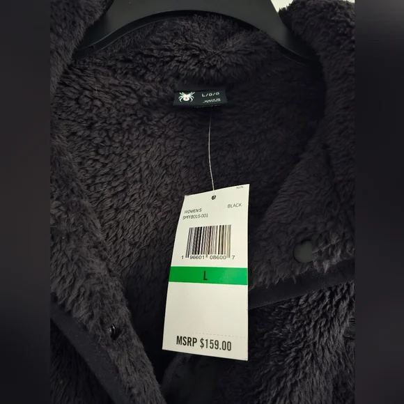 Spyder Cozy Faux Fur Pullover Jacket-Black-Size Large-NWT - Picture 6 of 11